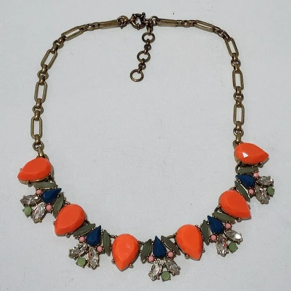 J. CREW orange, green and blue jeweled statement necklace